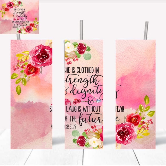 Handmade Proverbs 31 25 Tumbler | New 20oz Skinny With Lid and Reusable Straw - Picture 2 of 4